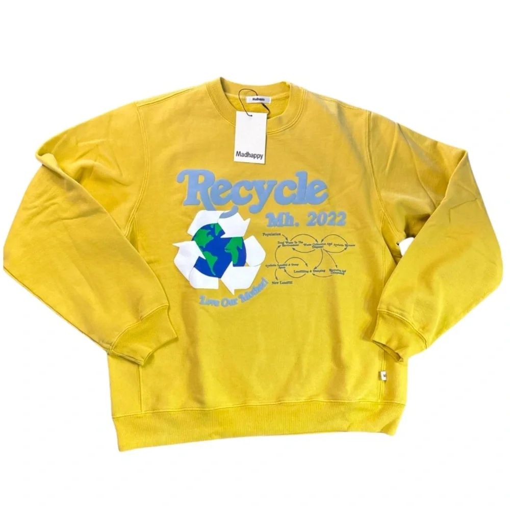 🆕 NWT Madhappy Earth Day Recycle Crew Neck Unisex Sweatshirt in Yellow Medium